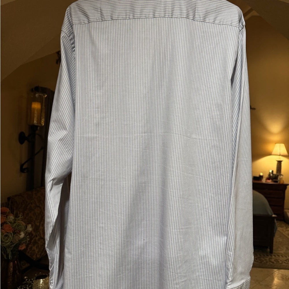 Hickey Freeman White Dress Shirt with Light Blue Pinstripes - Picture 2 of 4